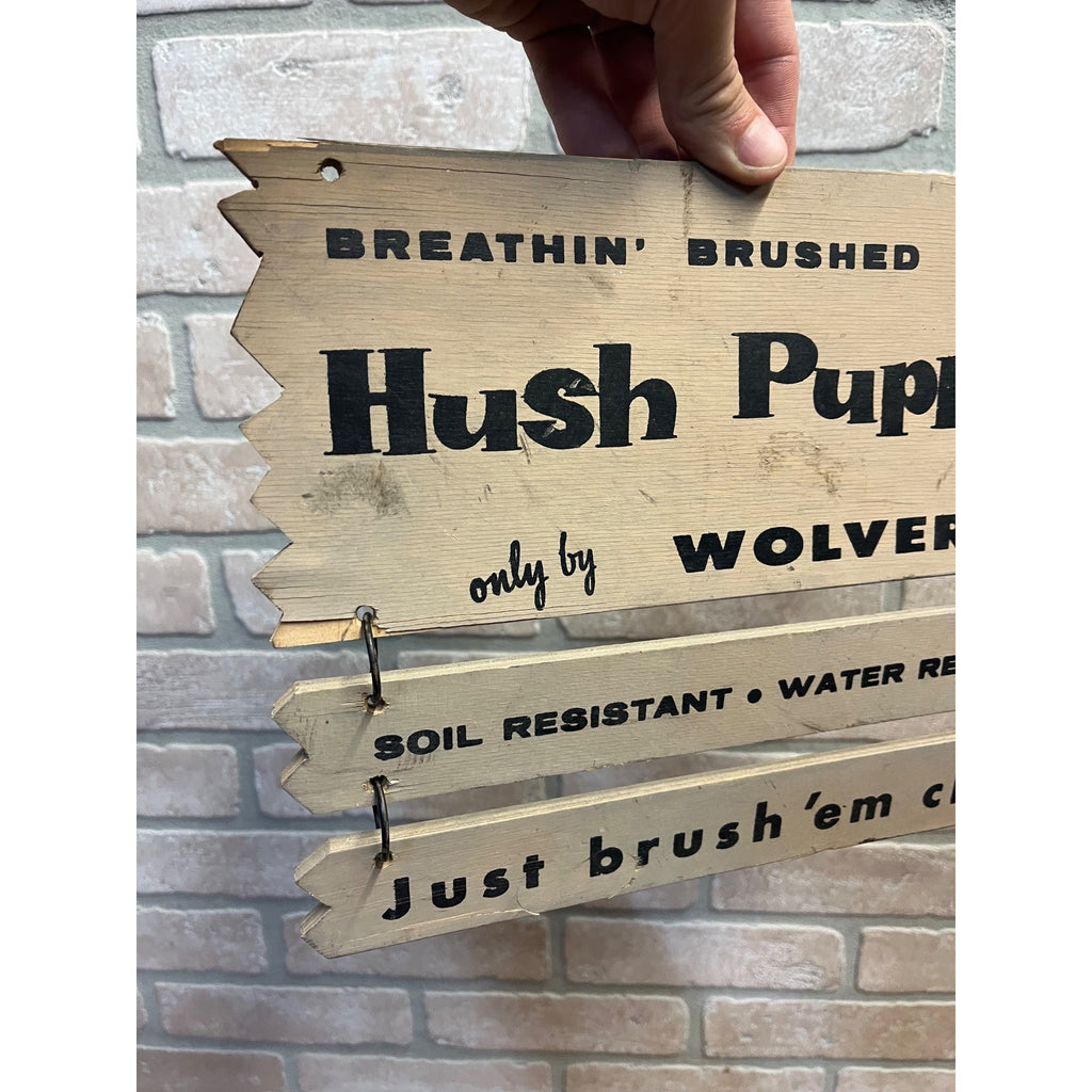 Vintage Hush Puppies Shoes Hanging Store Display Wolverine Wood Advertising Sign