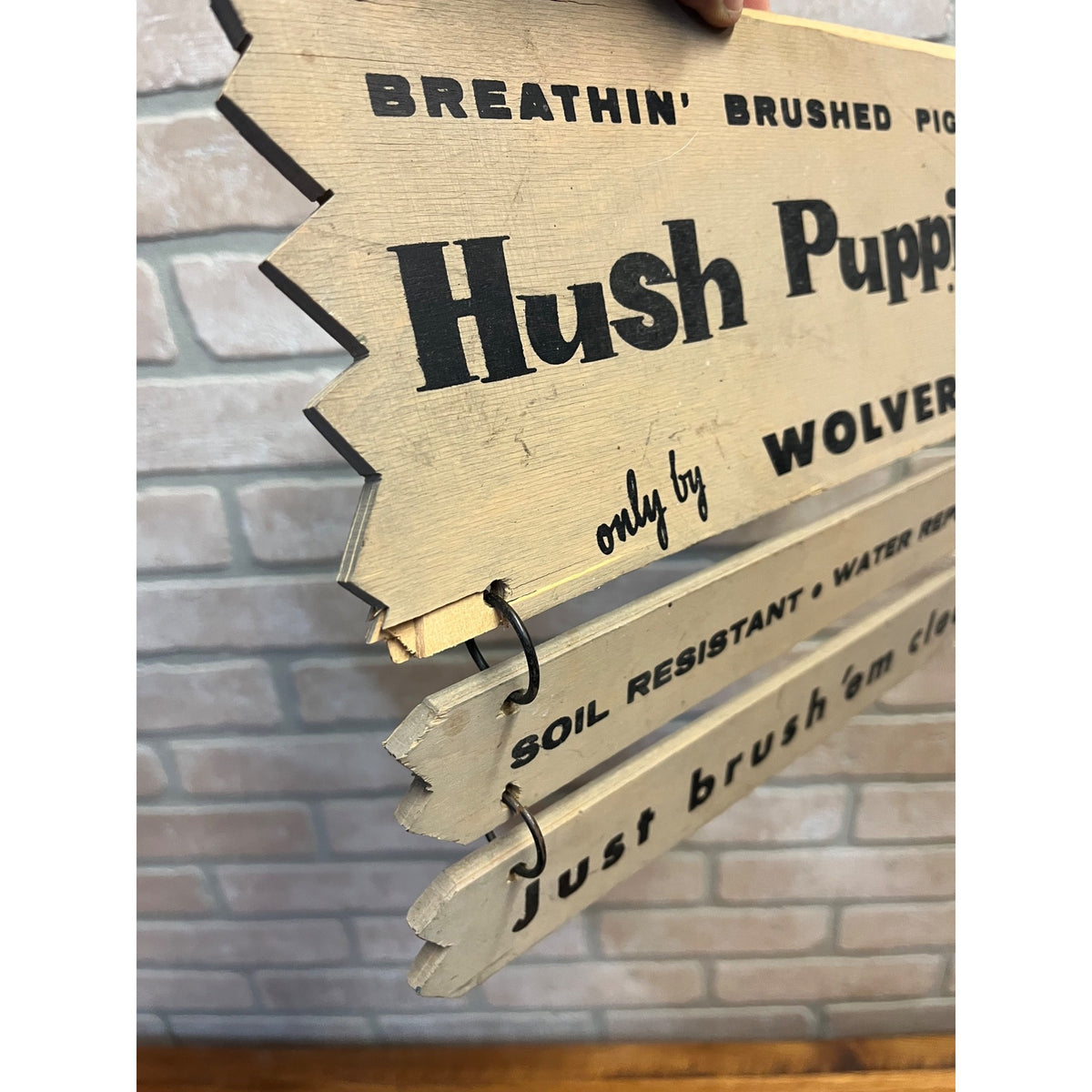 Vintage Hush Puppies Shoes Hanging Store Display Wolverine Wood Advertising Sign