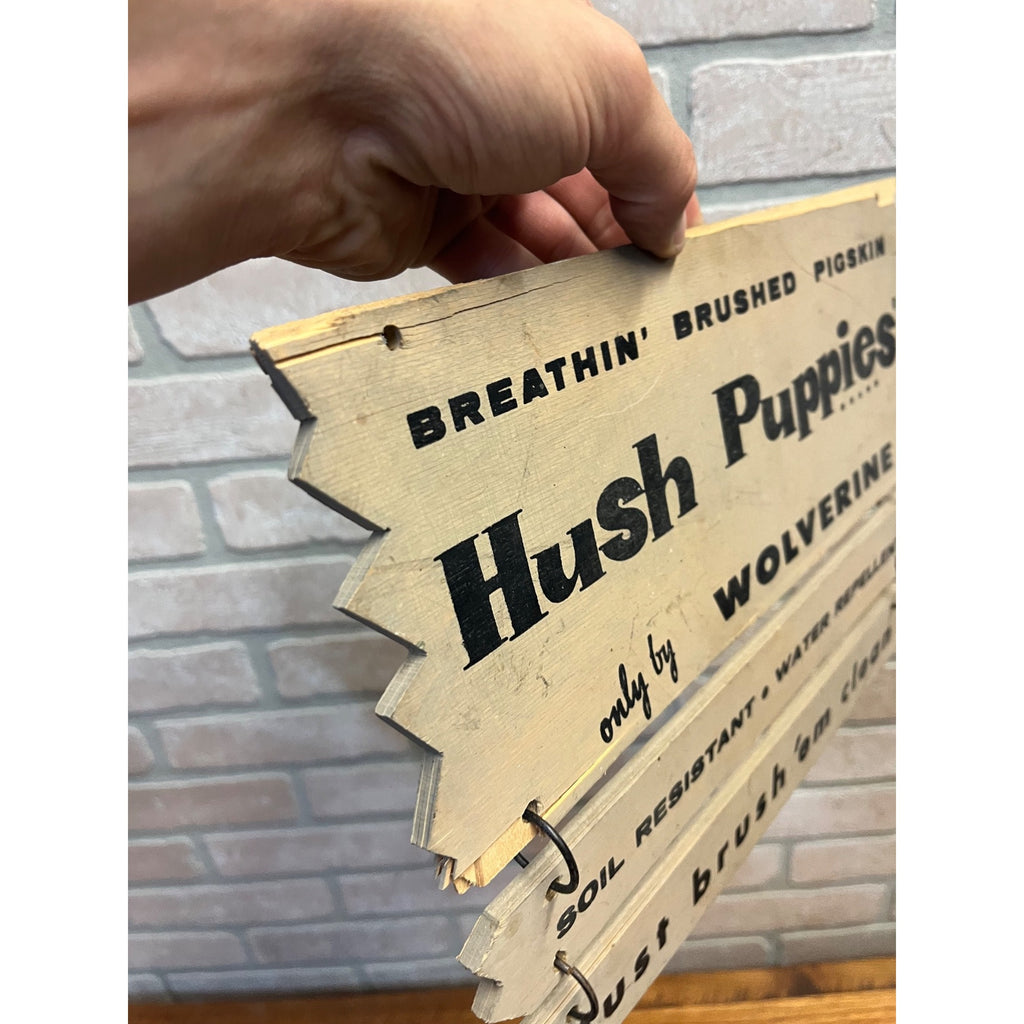 Vintage Hush Puppies Shoes Hanging Store Display Wolverine Wood Advertising Sign