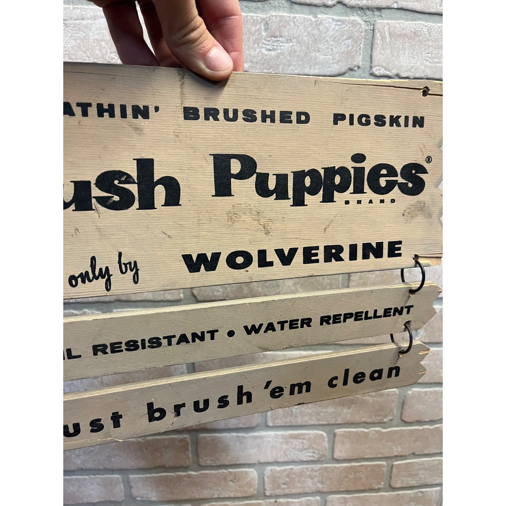 Vintage Hush Puppies Shoes Hanging Store Display Wolverine Wood Advertising Sign