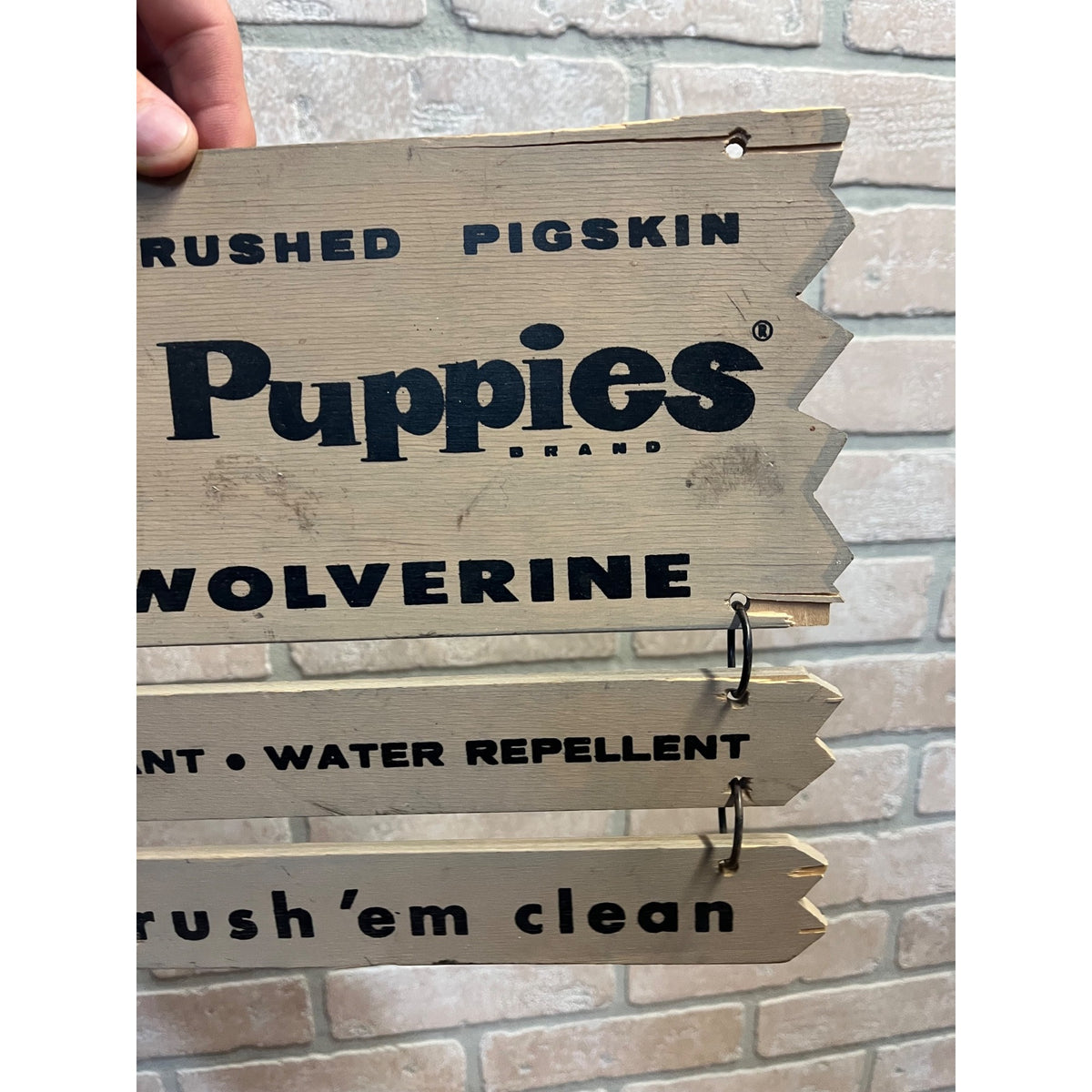 Vintage Hush Puppies Shoes Hanging Store Display Wolverine Wood Advertising Sign