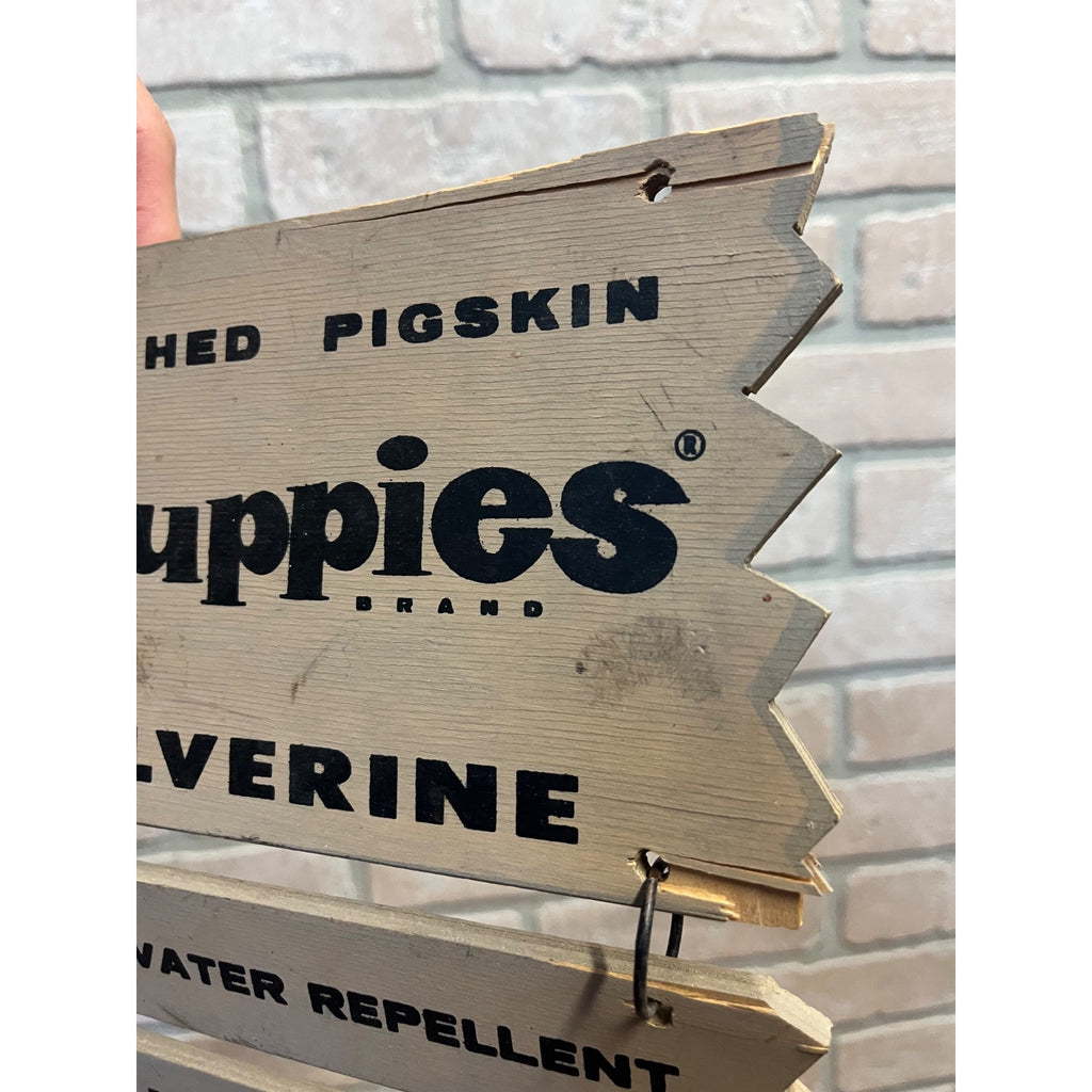 Vintage Hush Puppies Shoes Hanging Store Display Wolverine Wood Advertising Sign
