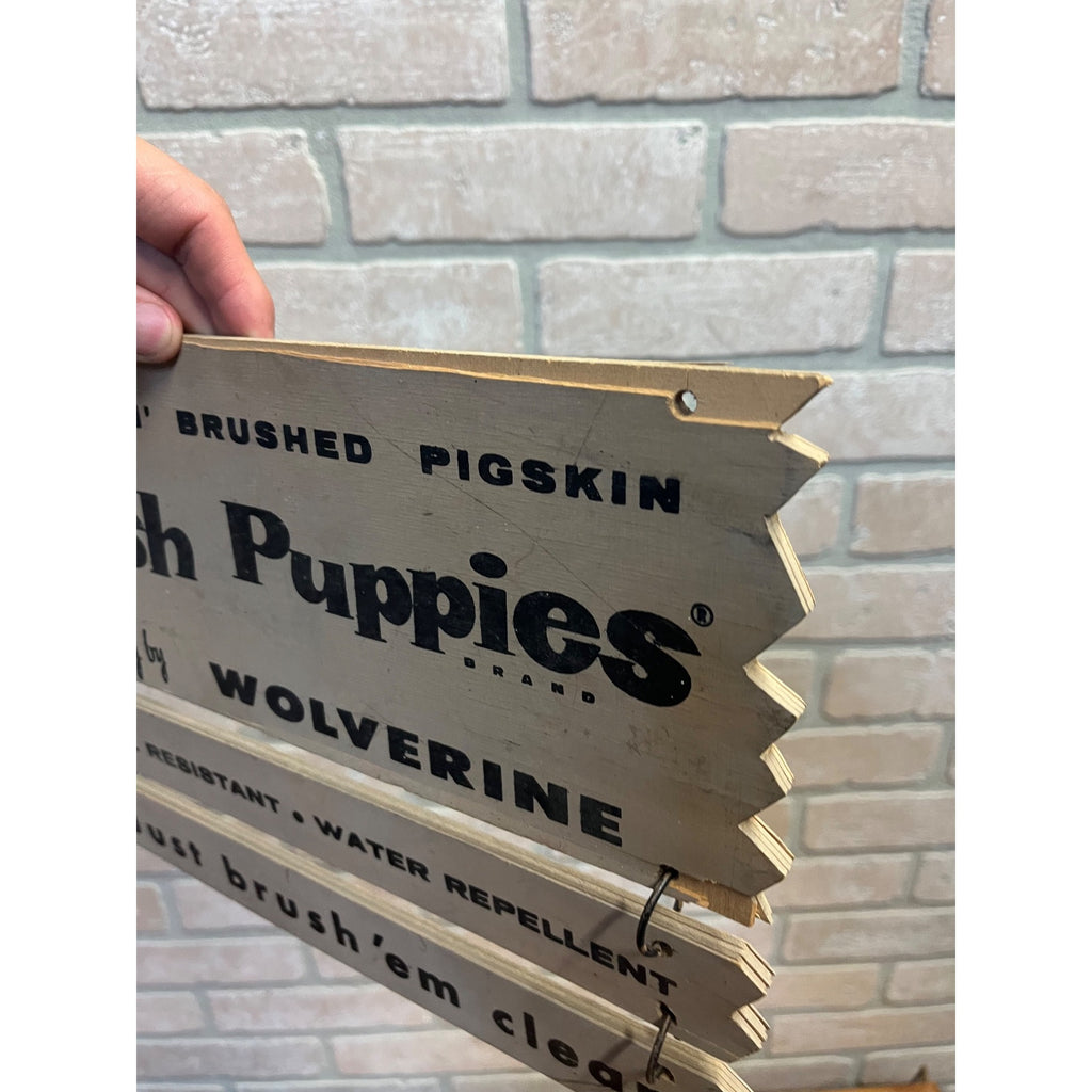 Vintage Hush Puppies Shoes Hanging Store Display Wolverine Wood Advertising Sign