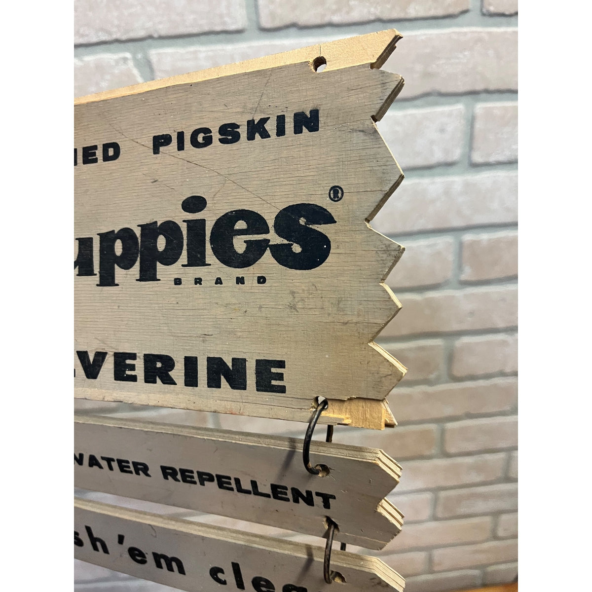 Vintage Hush Puppies Shoes Hanging Store Display Wolverine Wood Advertising Sign