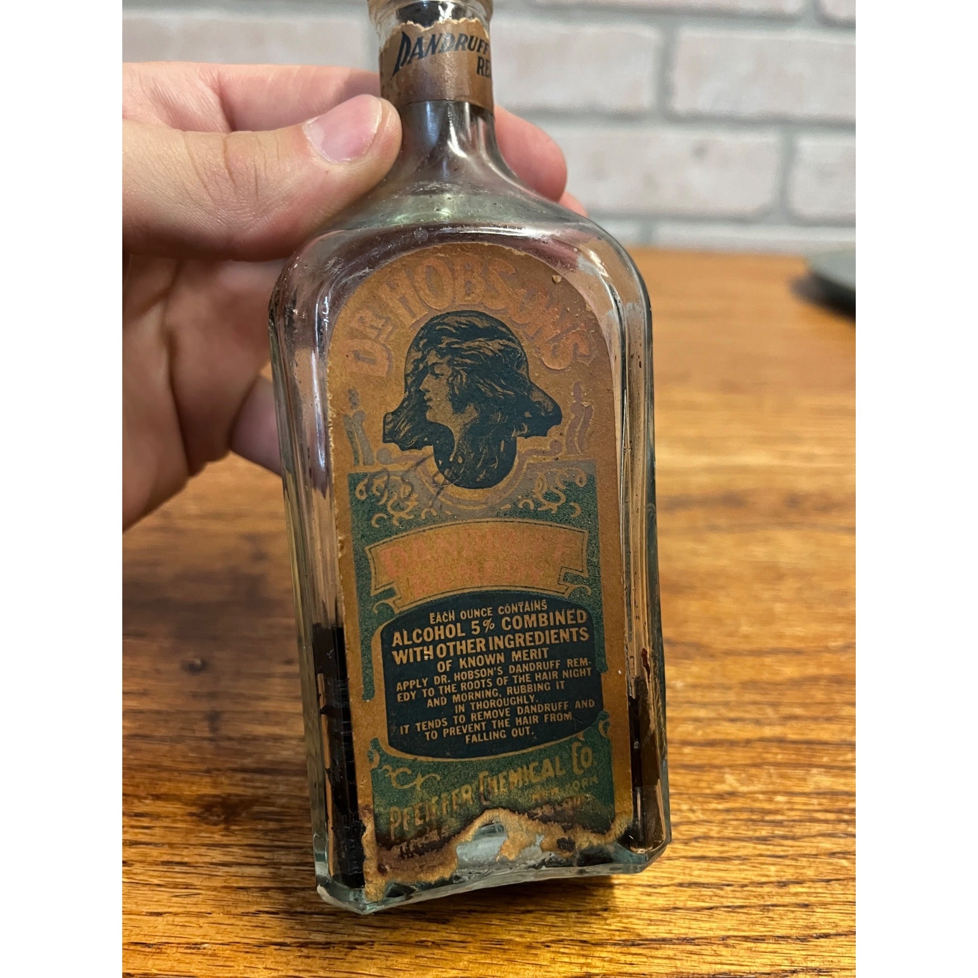 Dr Hobsons Hair Dandruff Treatment Bottle Pfeiffer Barber Medicine Art Noveau