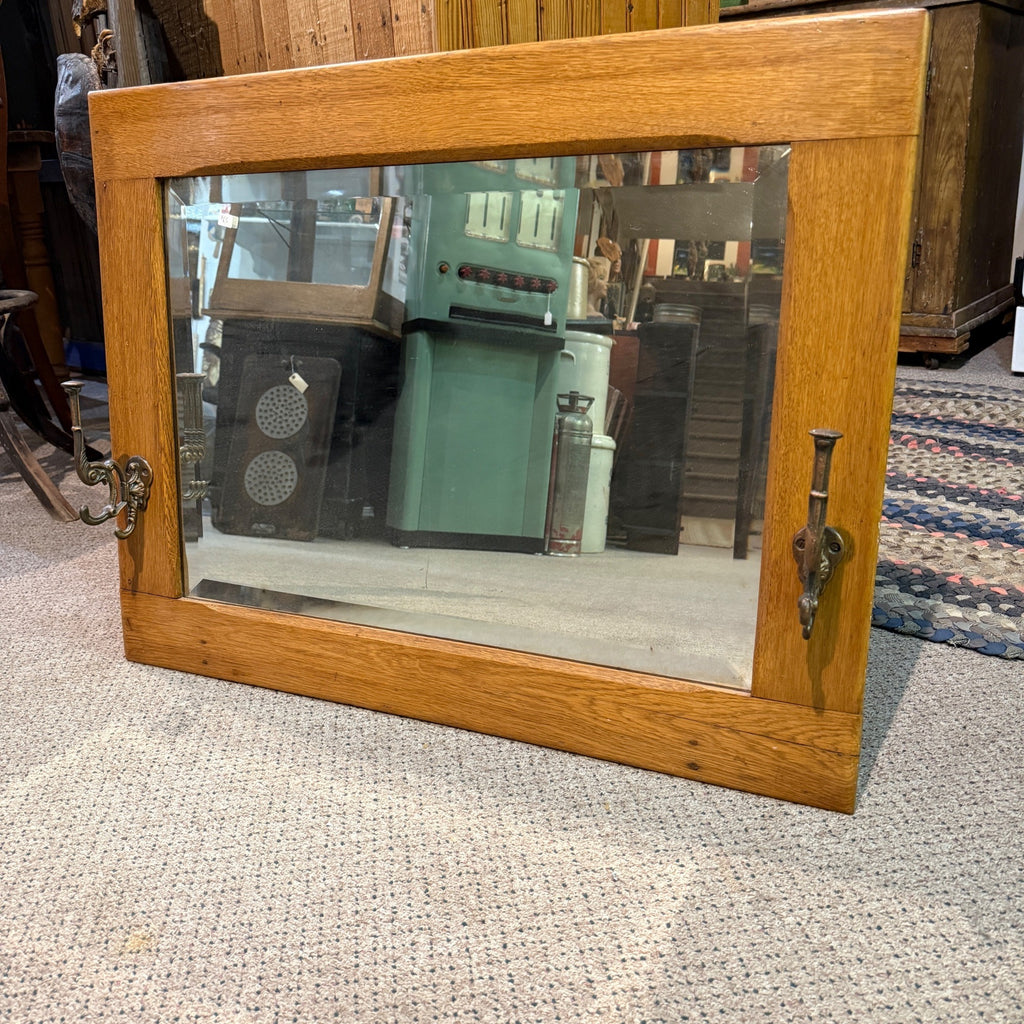 Antique Hanging Oak Mirror Coat Rack Hall Tree Entry Way