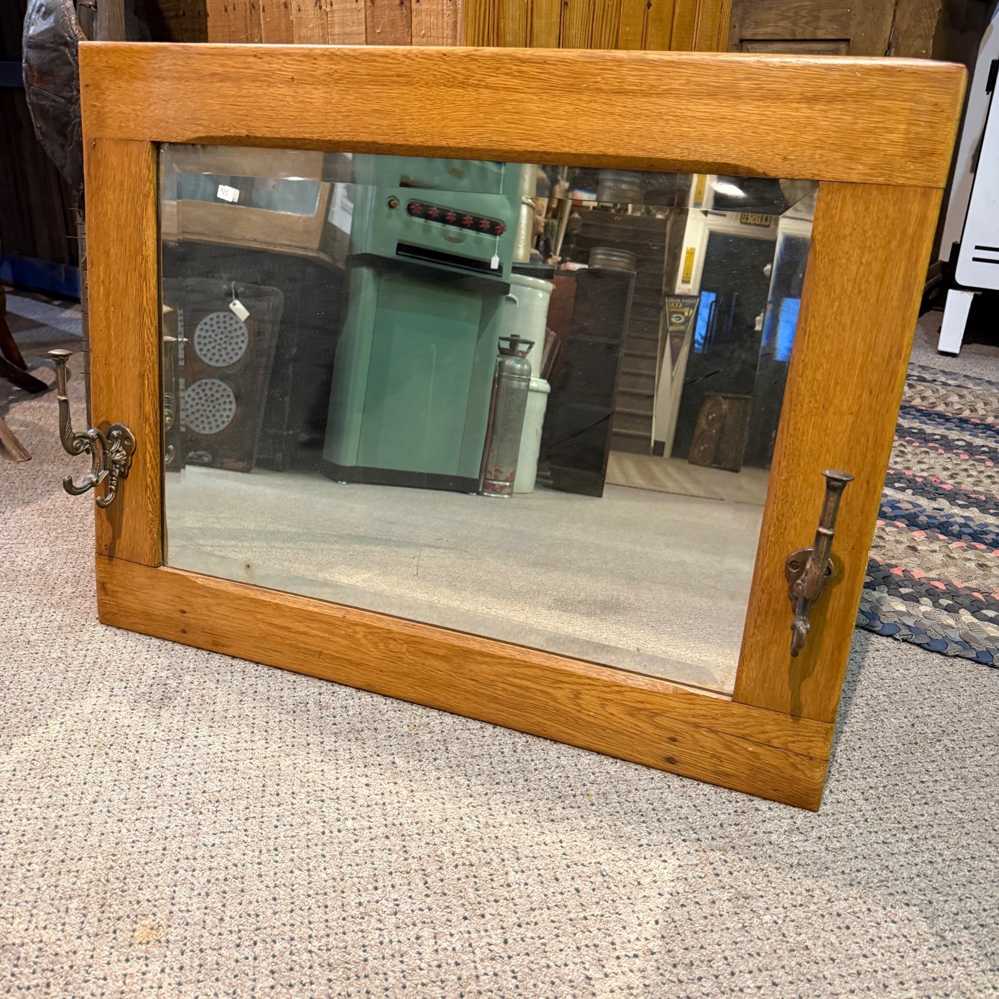 Antique Hanging Oak Mirror Coat Rack Hall Tree Entry Way