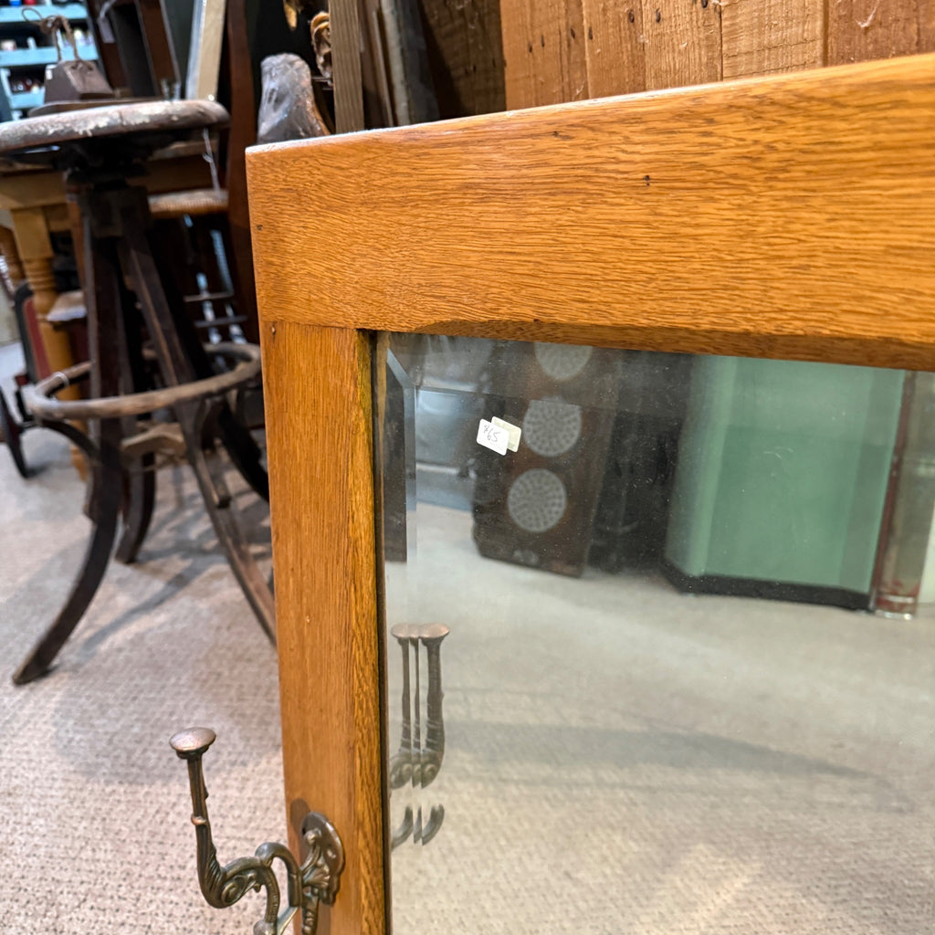 Antique Hanging Oak Mirror Coat Rack Hall Tree Entry Way