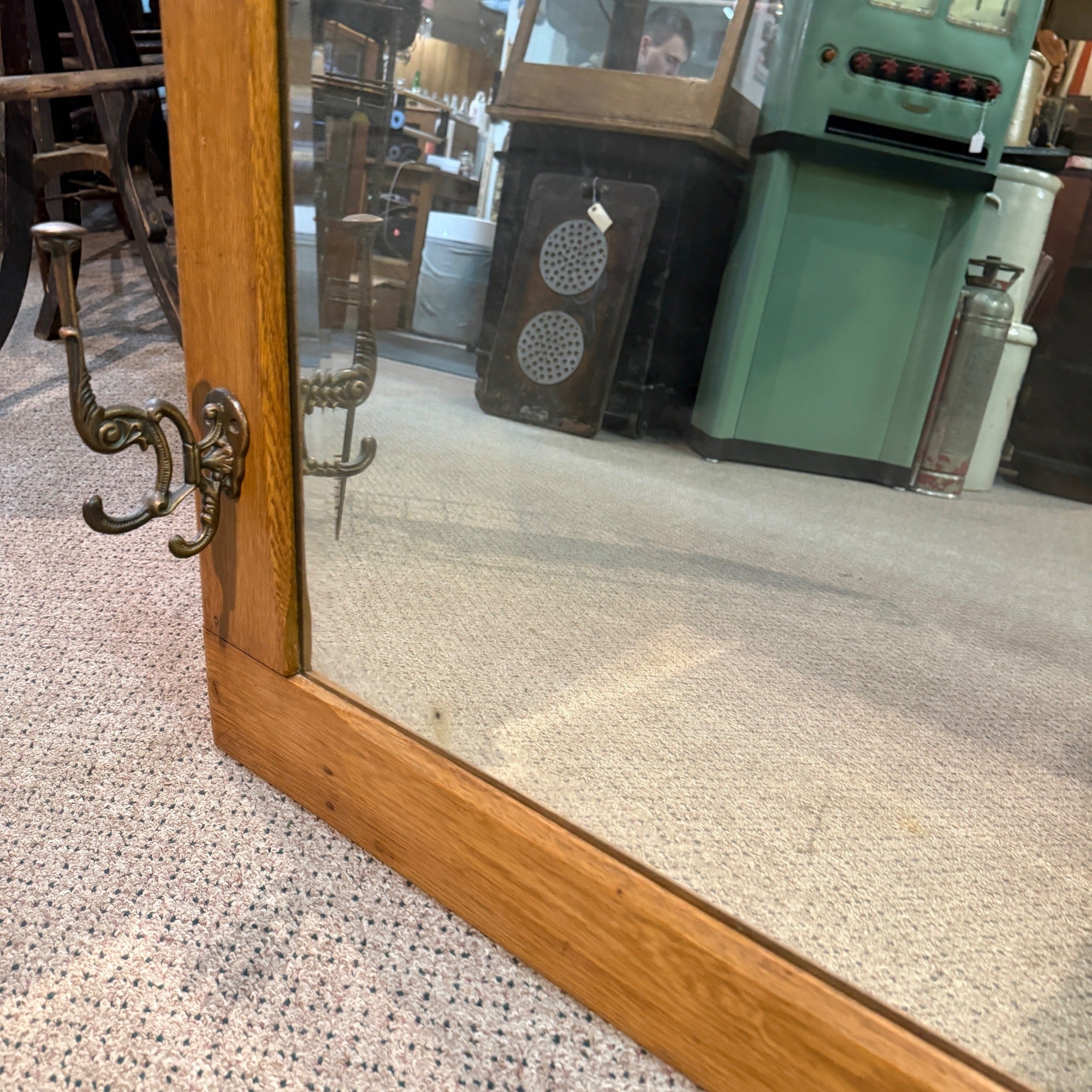 Antique Hanging Oak Mirror Coat Rack Hall Tree Entry Way