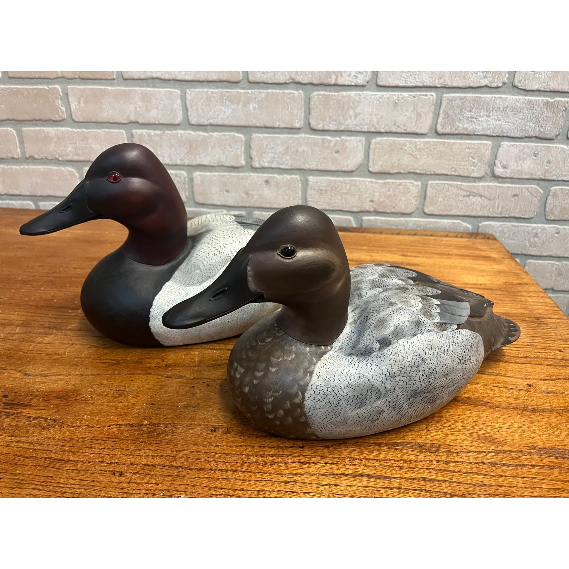 Pair of Canvasback Duck Decoys Hand Carved Signed Pair by Dave Them 2011