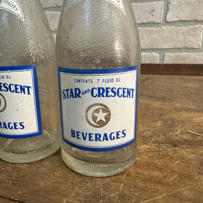 (2) 7oz Star & Crescent Bottles Waupun Wis w/ Caps Soda Pop ACL Wisconsin