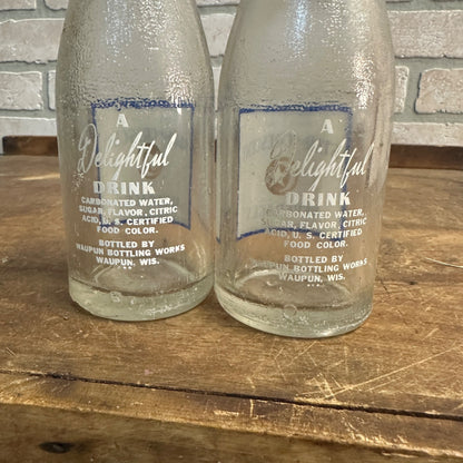 (2) 7oz Star & Crescent Bottles Waupun Wis w/ Caps Soda Pop ACL Wisconsin