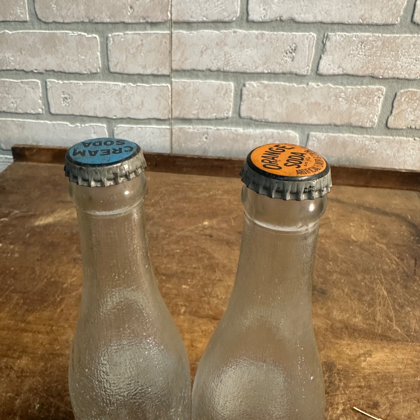 (2) 7oz Star & Crescent Bottles Waupun Wis w/ Caps Soda Pop ACL Wisconsin