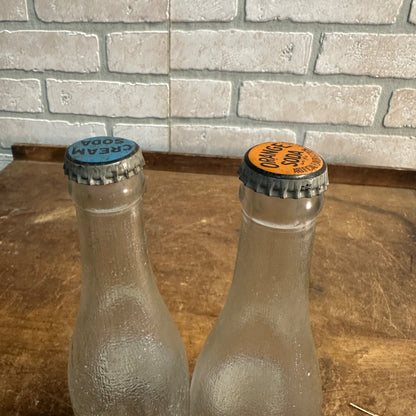 (2) 7oz Star & Crescent Bottles Waupun Wis w/ Caps Soda Pop ACL Wisconsin