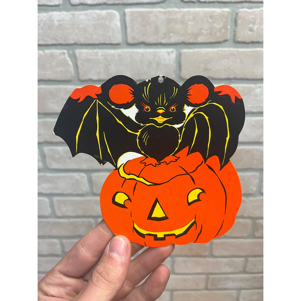 Vintage 1940s Halloween Diecut Jack o' Lantern JOL & Bat - Merri-Lei