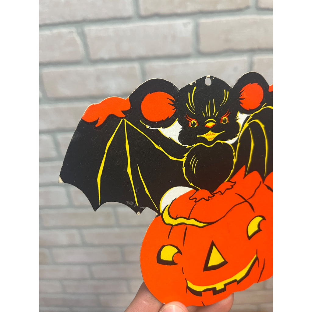 Vintage 1940s Halloween Diecut Jack o' Lantern JOL & Bat - Merri-Lei