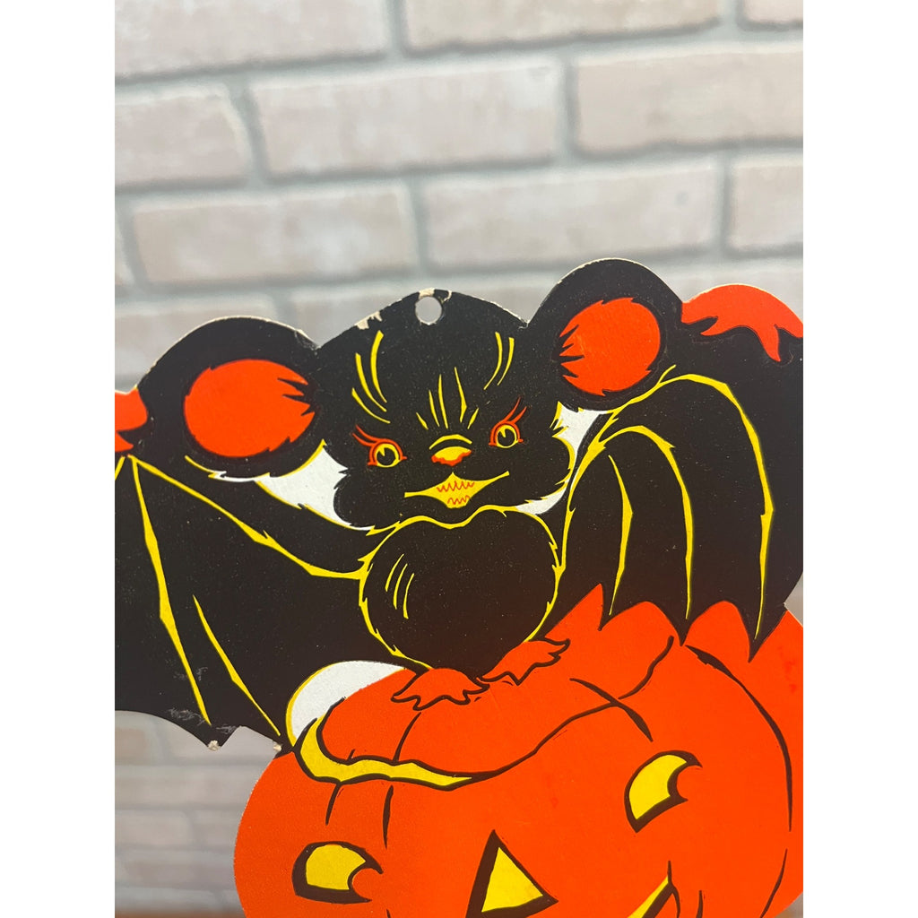 Vintage 1940s Halloween Diecut Jack o' Lantern JOL & Bat - Merri-Lei