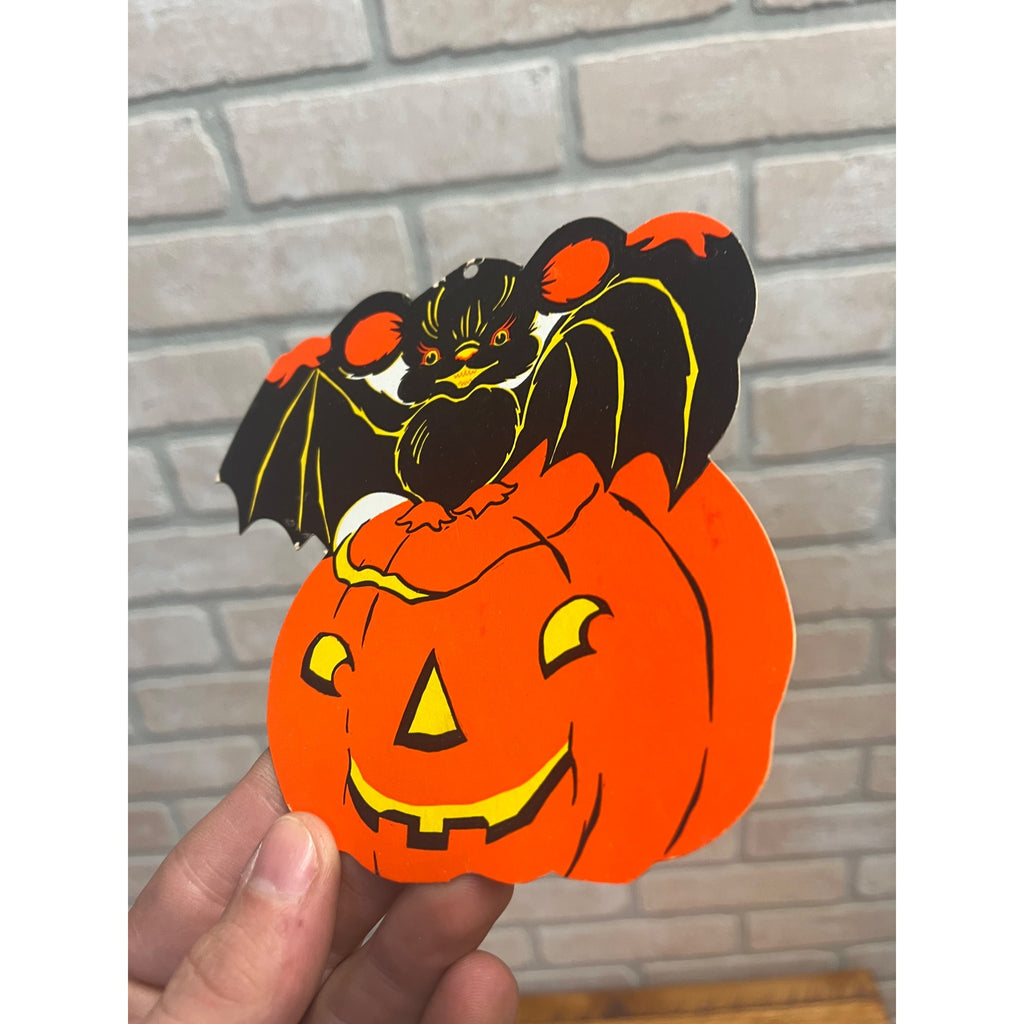Vintage 1940s Halloween Diecut Jack o' Lantern JOL & Bat - Merri-Lei