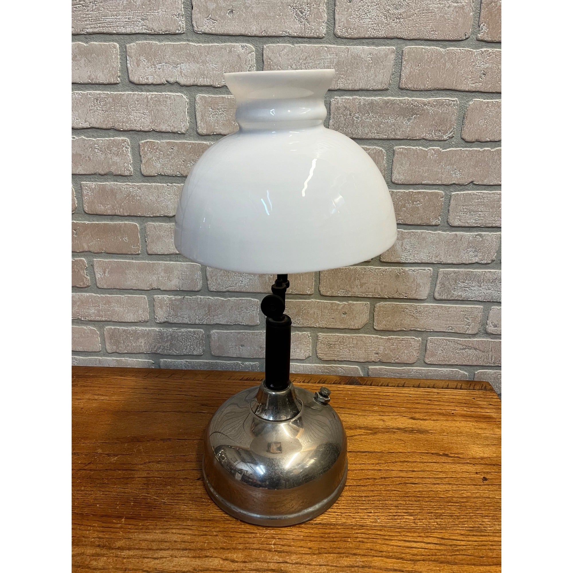 Vintage Coleman Quick-Lite Table Lamp w/ White Glass Shade