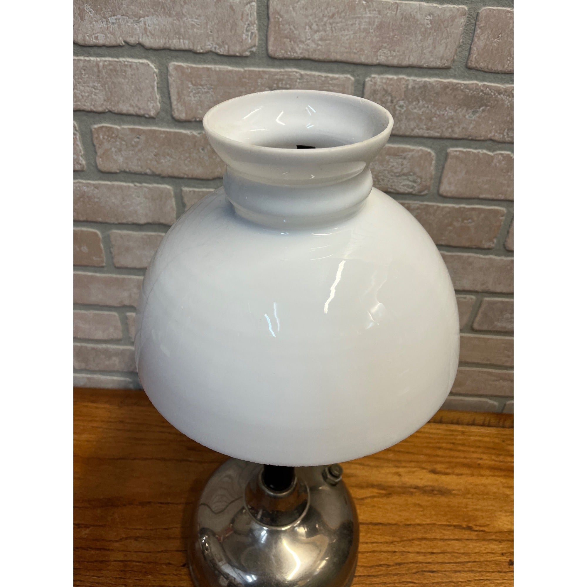 Vintage Coleman Quick-Lite Table Lamp w/ White Glass Shade
