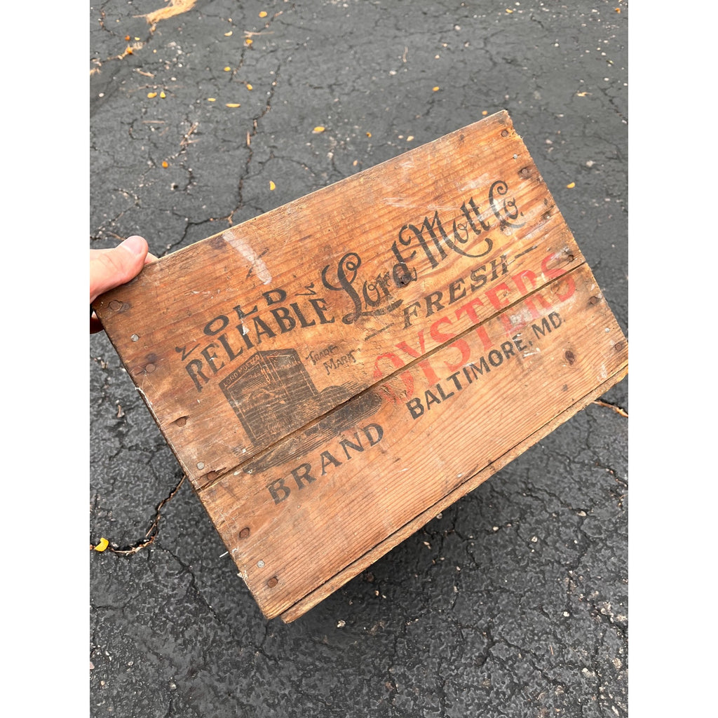 Vintage Wooden Oyster Crate Lord Mott Co Baltimore Maryland Box Old Reliable Dog