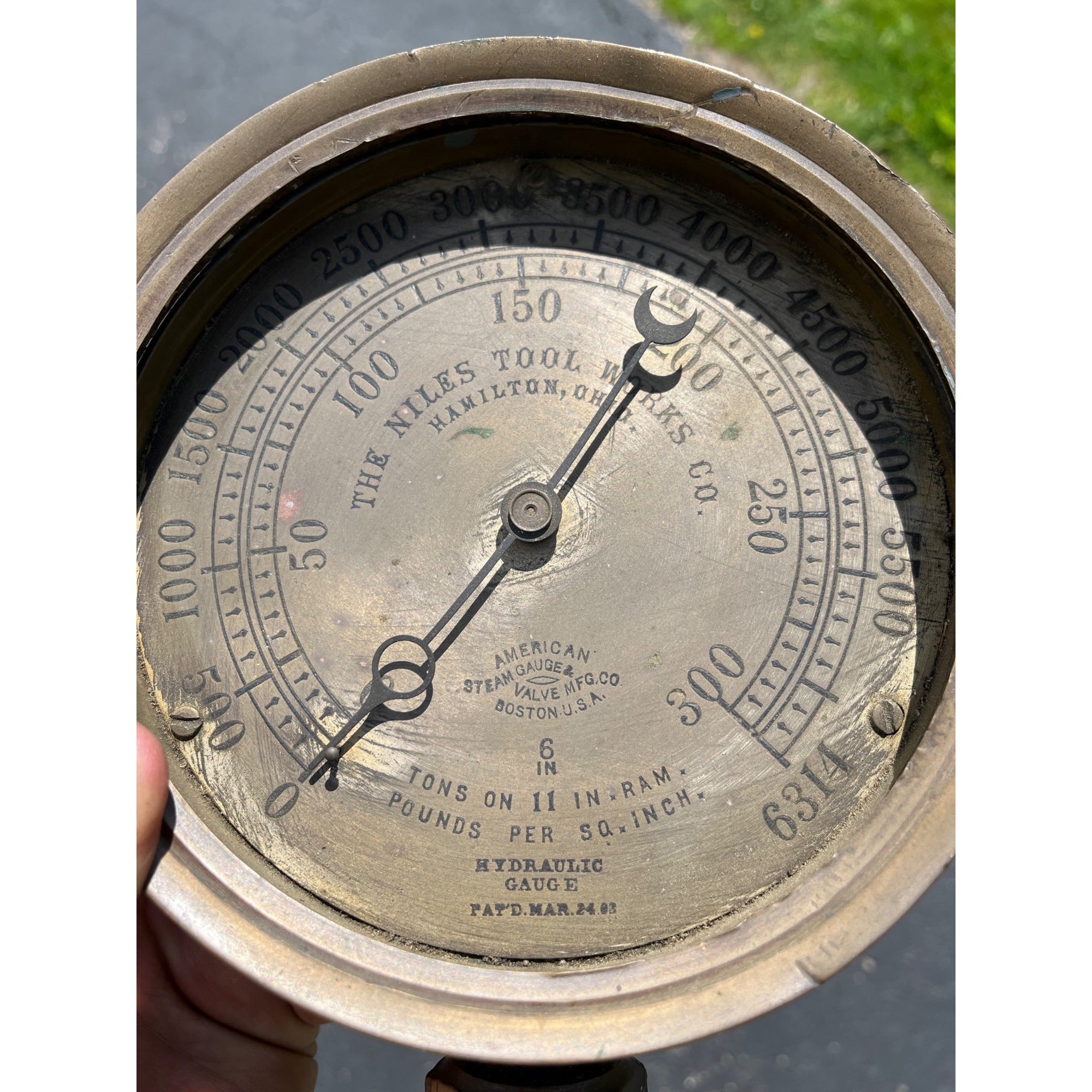 Antique American Hydraulic Steam Gauge Niles Tool Works Hamilton OH Large 6.5"