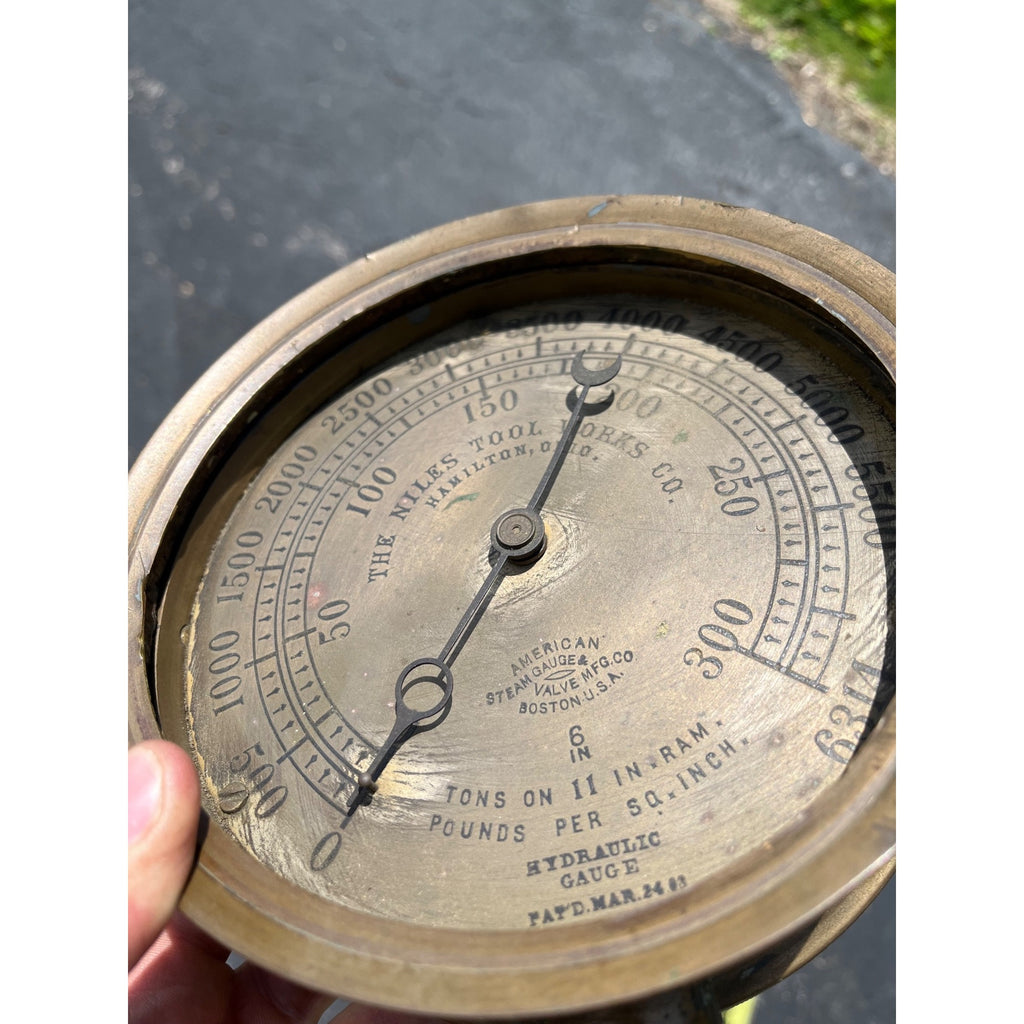 Antique American Hydraulic Steam Gauge Niles Tool Works Hamilton OH Large 6.5"