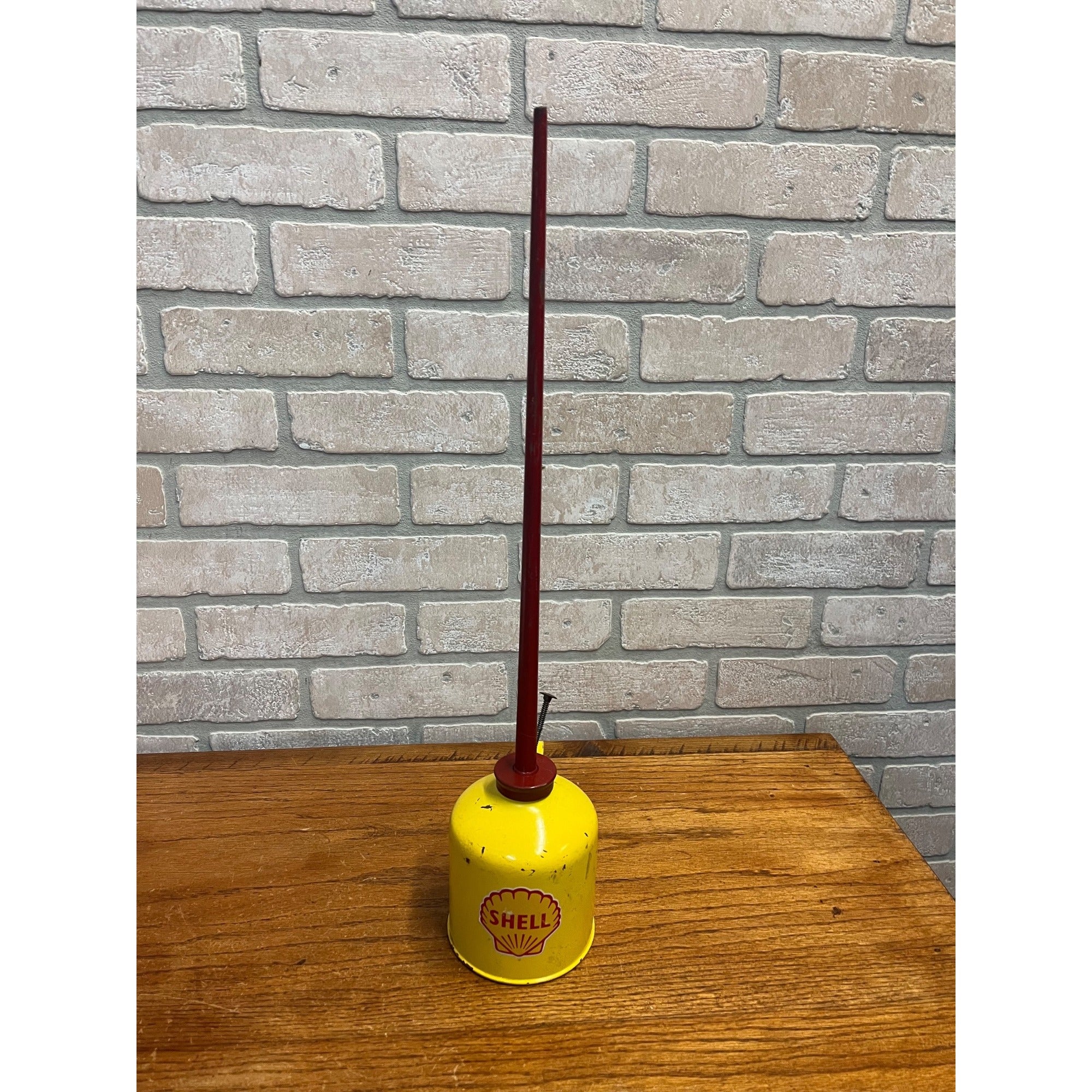 Vintage Industrial Railroad Machinist Shell Oil Hand Oiler Can 21.5" Tall