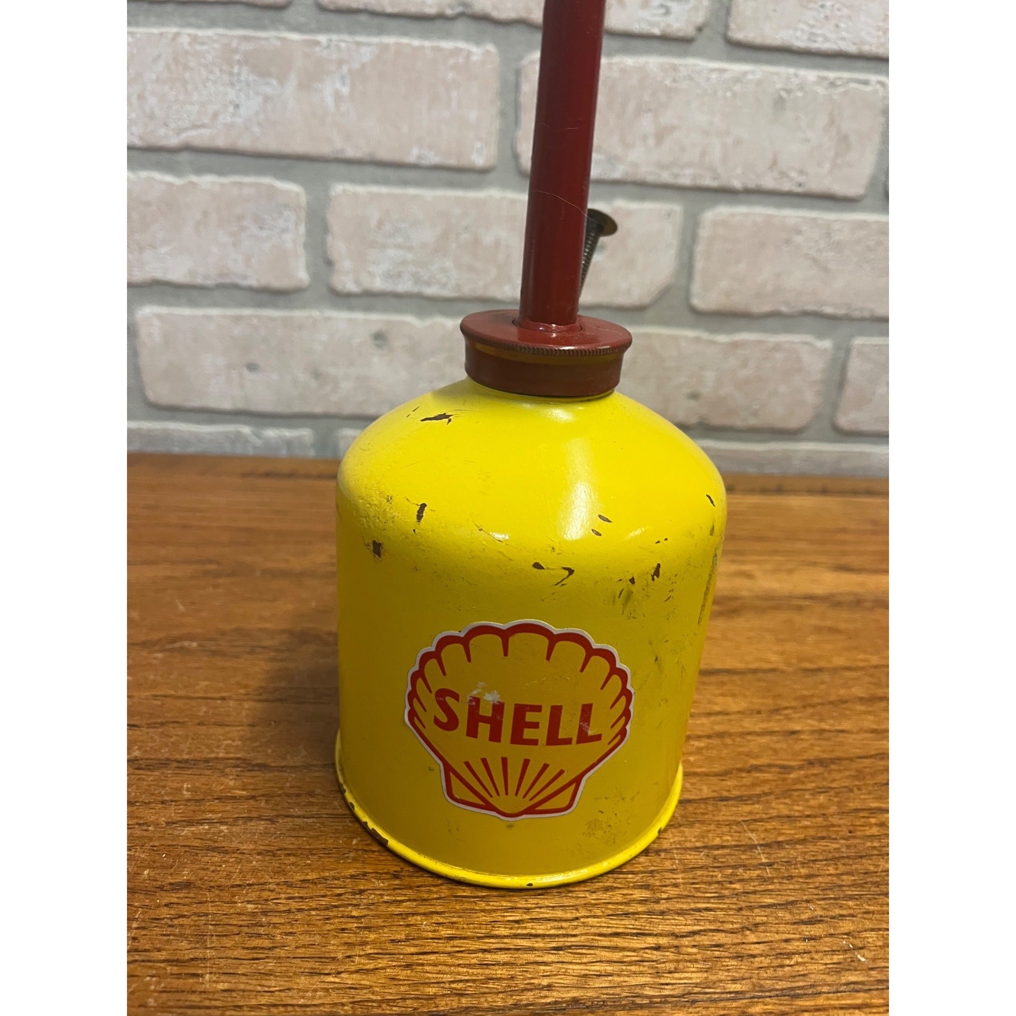 Vintage Industrial Railroad Machinist Shell Oil Hand Oiler Can 21.5" Tall