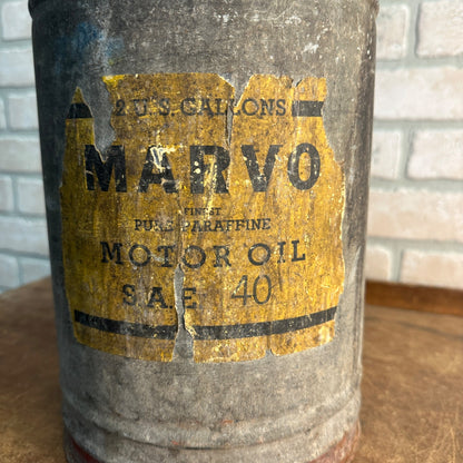 RARE Vintage 1920s Marvo Motor Oil 2 Gallon Galv. Can Baltimore Maryland