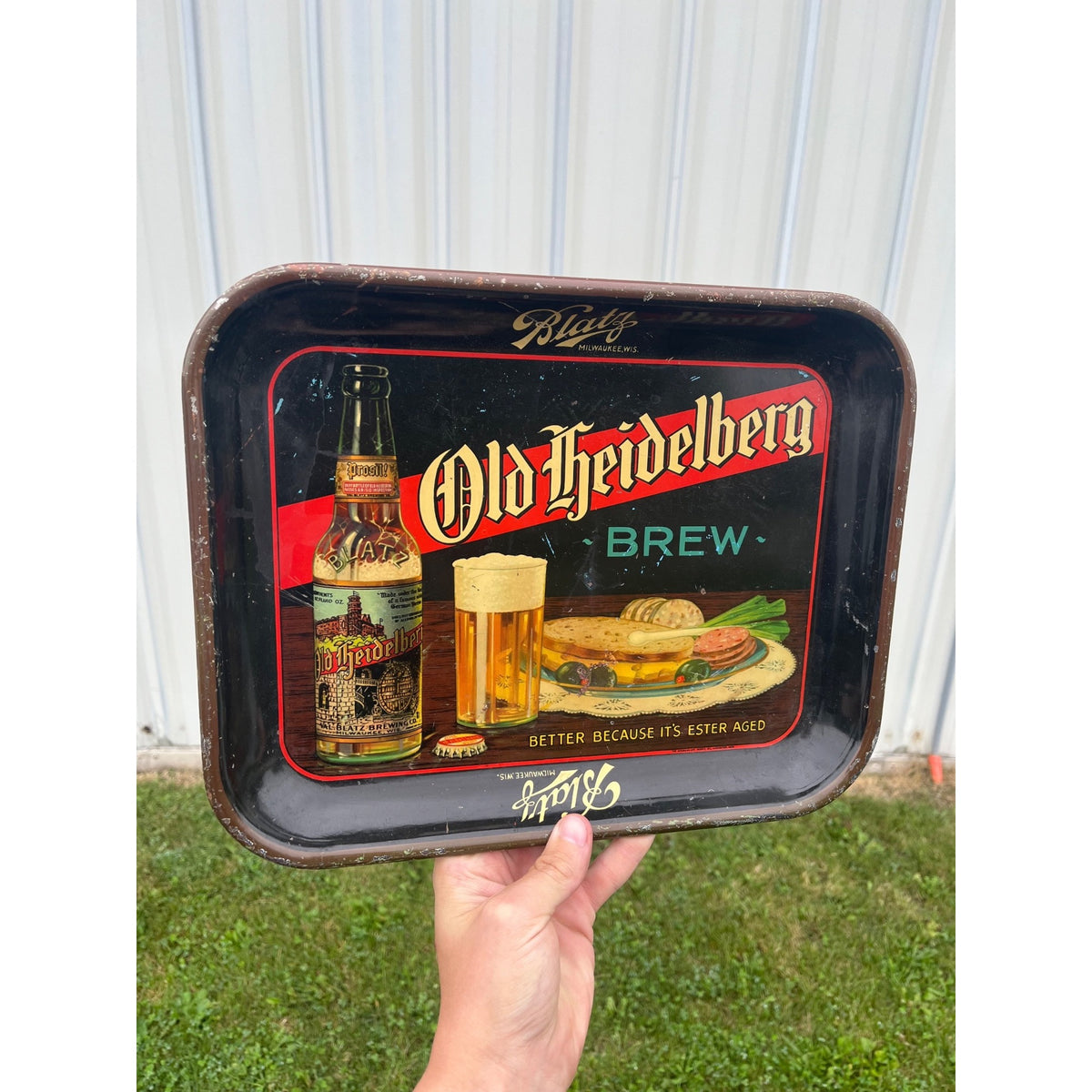 Vintage 1930's Blatz Old Heidelberg Brew Beer Bar Tavern Metal Serving Tray