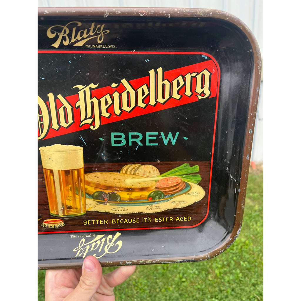 Vintage 1930's Blatz Old Heidelberg Brew Beer Bar Tavern Metal Serving Tray
