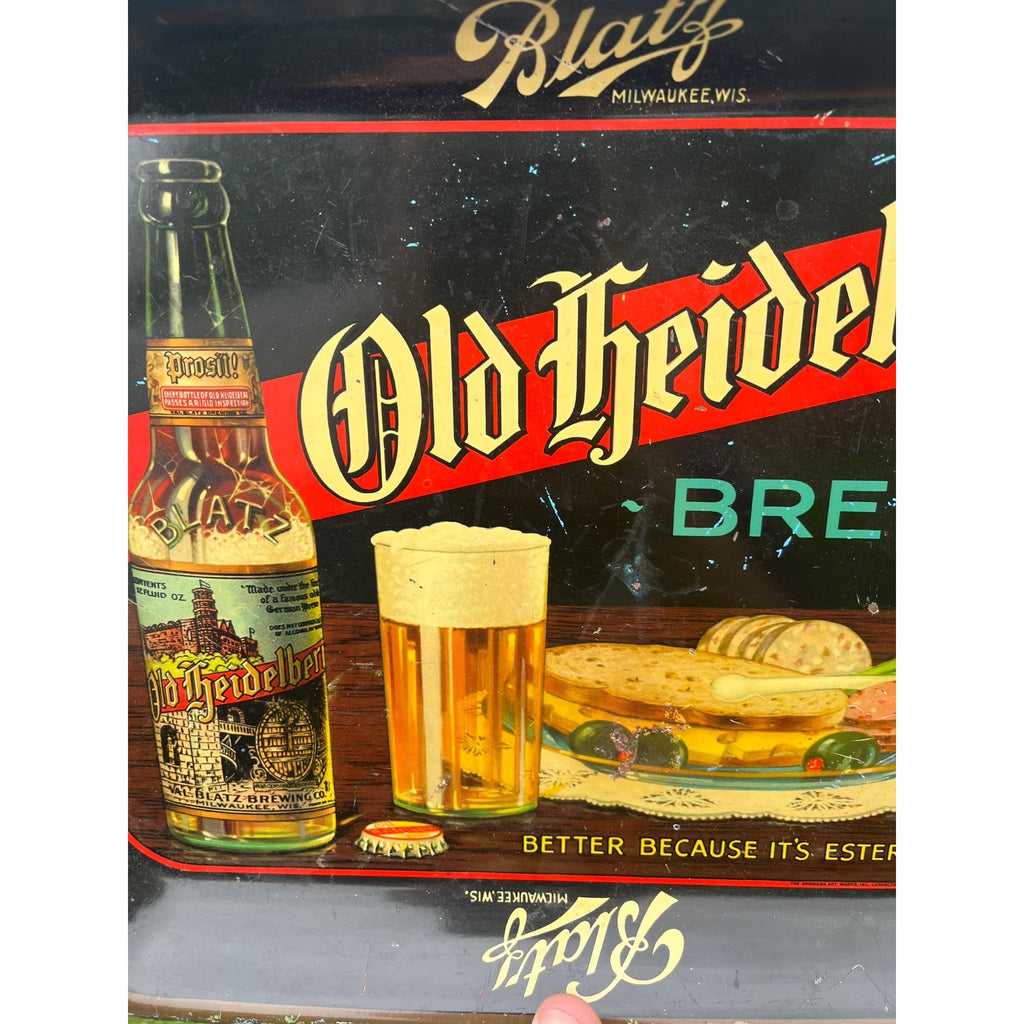 Vintage 1930's Blatz Old Heidelberg Brew Beer Bar Tavern Metal Serving Tray