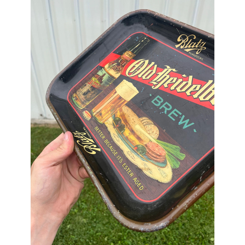 Vintage 1930's Blatz Old Heidelberg Brew Beer Bar Tavern Metal Serving Tray