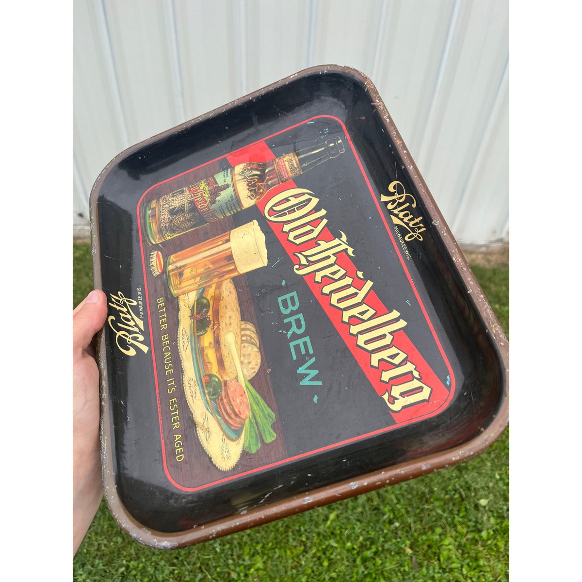 Vintage 1930's Blatz Old Heidelberg Brew Beer Bar Tavern Metal Serving Tray