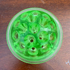 Vintage Green Uranium Glass 4" Heavy Flower Frog - 17 Holes