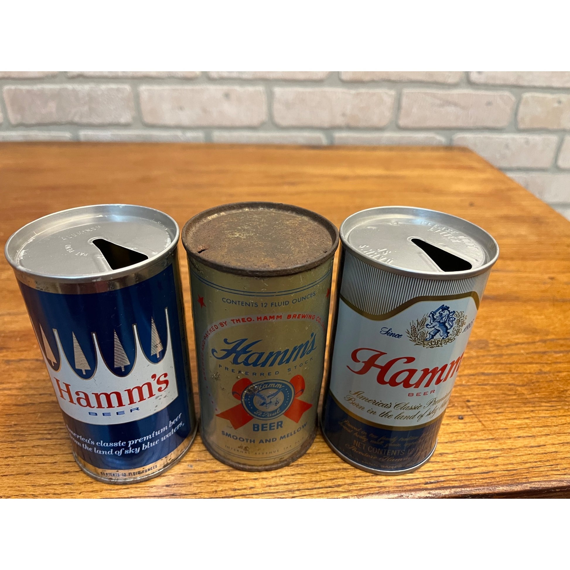 Vintage Hamm's Beer Flat Top 12oz EMPTY Beer Cans Sky Blue, Preferred Stock