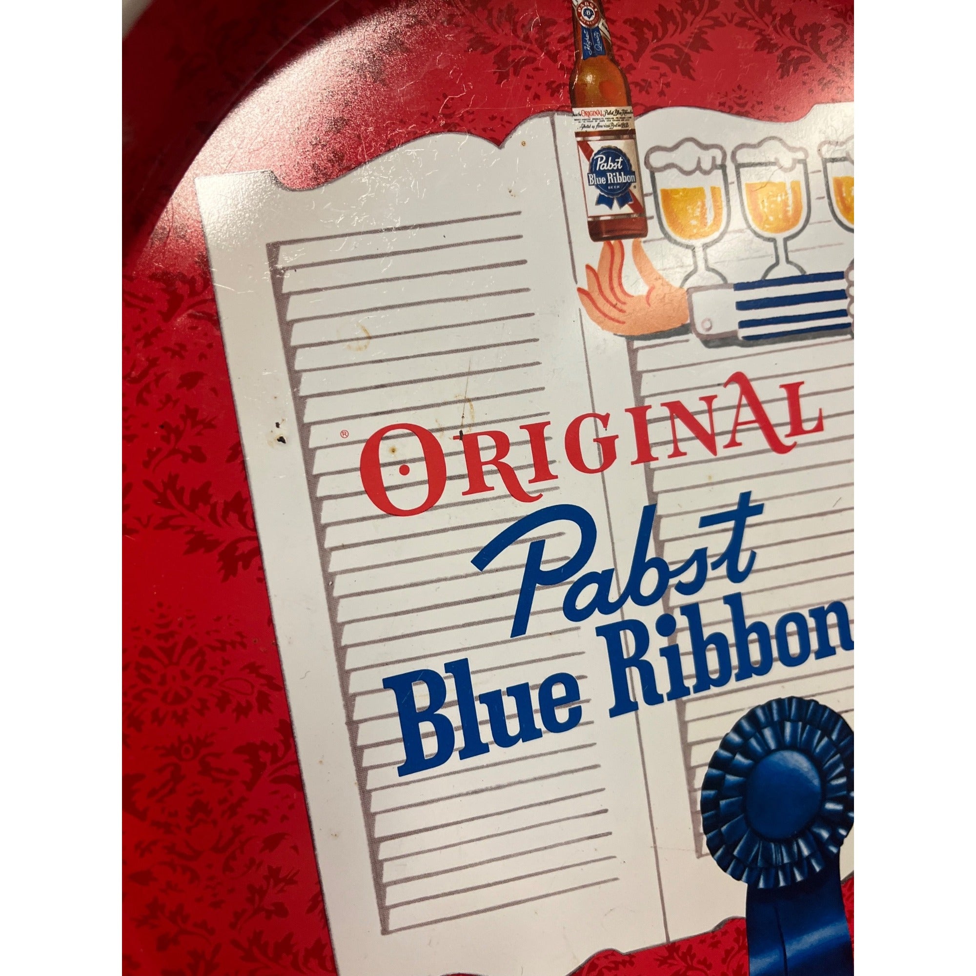 Original Pabst Blue Ribbon Beer Serving Tray Advertising Red Bartender