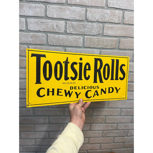 Original Vintage Tootsie Roll Candy Tin Embossed Advertising Sign General Store