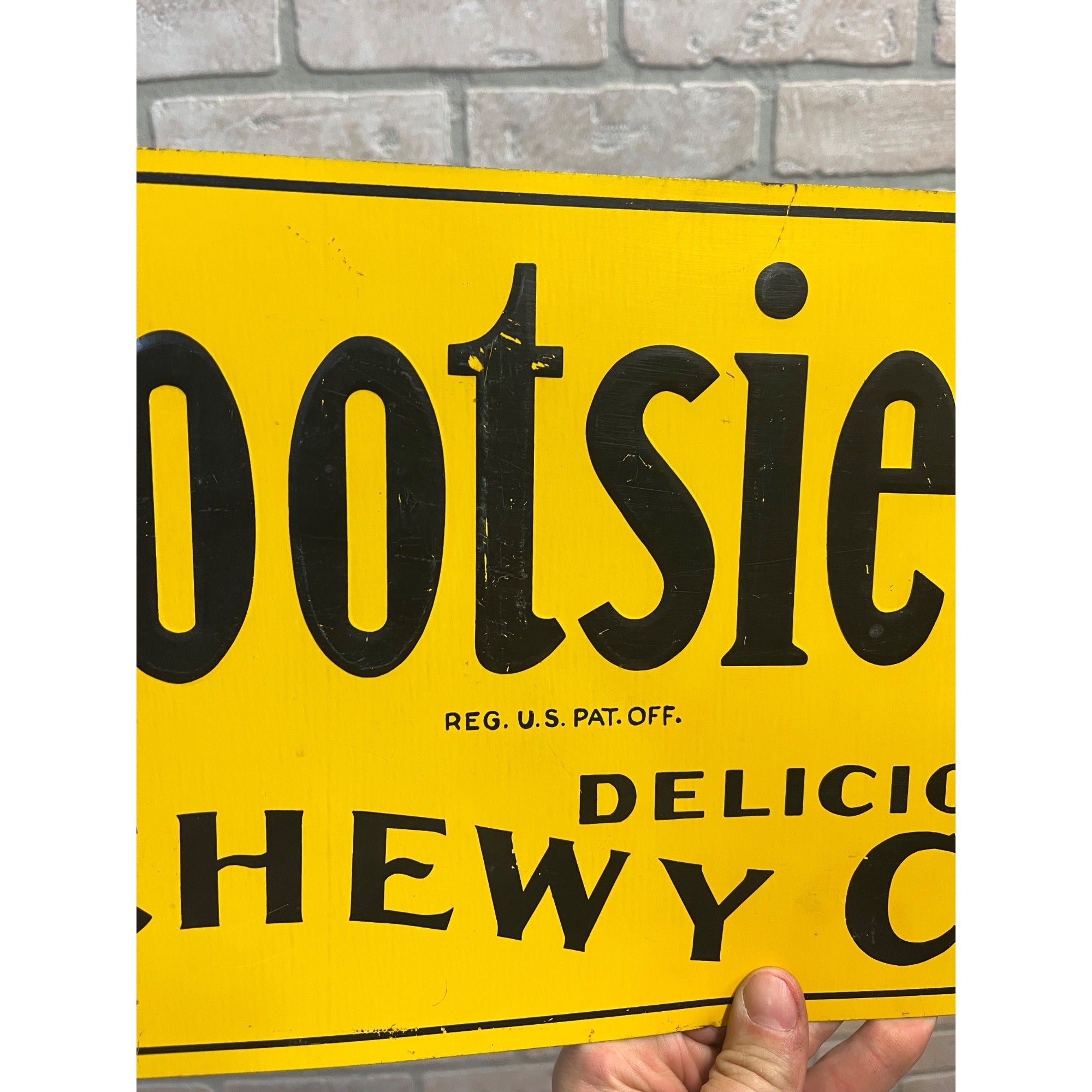 Original Vintage Tootsie Roll Candy Tin Embossed Advertising Sign General Store