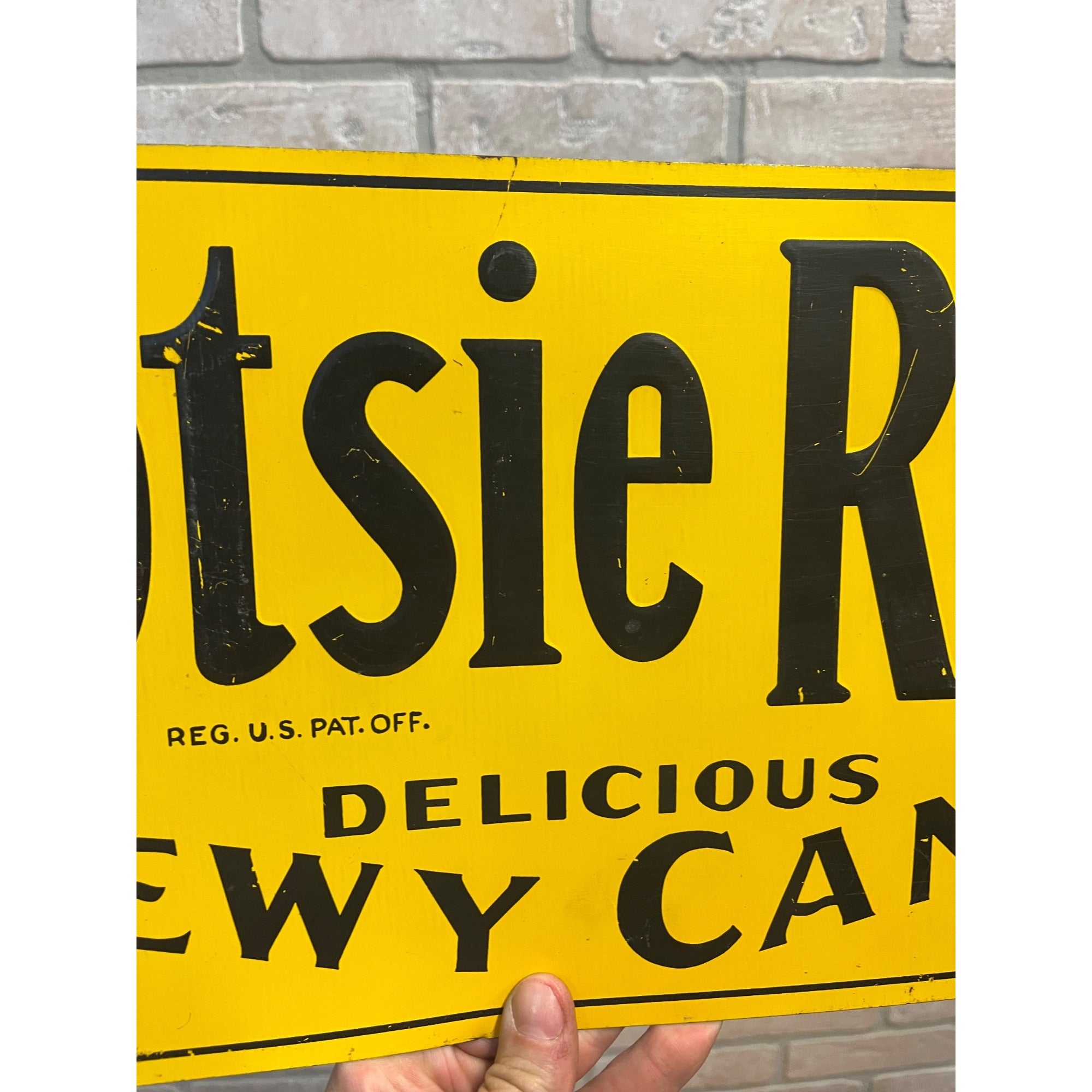 Original Vintage Tootsie Roll Candy Tin Embossed Advertising Sign General Store