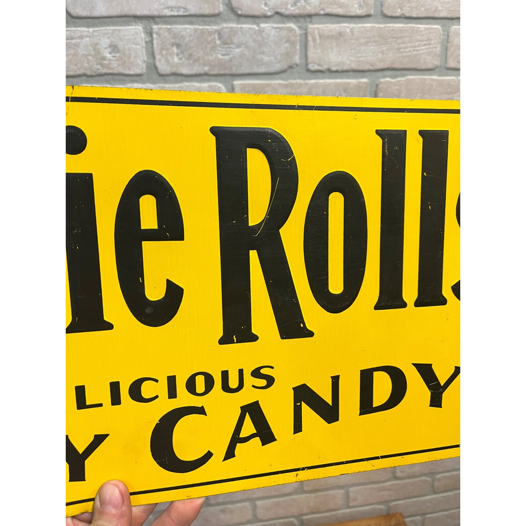 Original Vintage Tootsie Roll Candy Tin Embossed Advertising Sign General Store