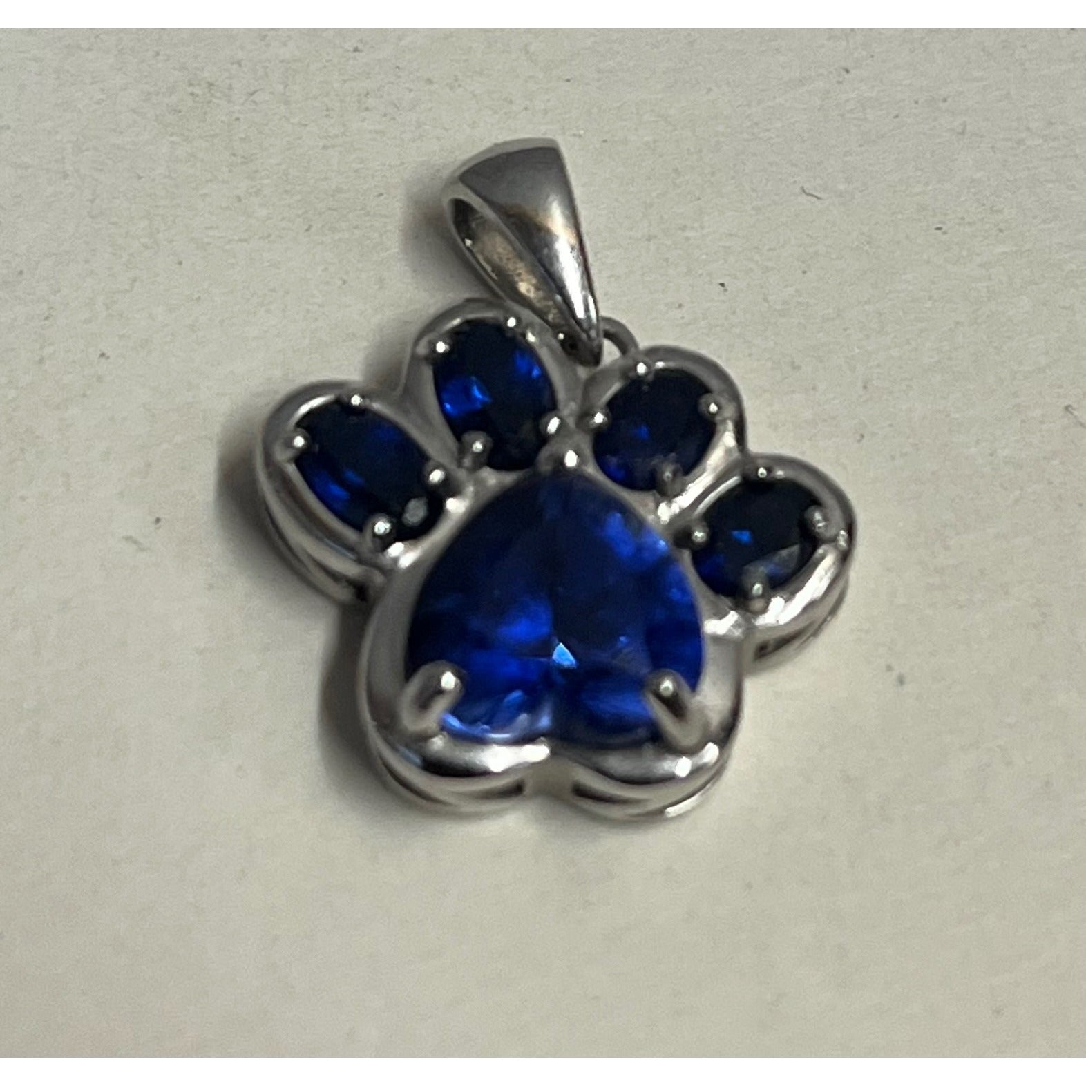 Sterling Silver Faceted Blue Spinel Dog Cat Pet Paw Ring & Necklace Pendant 6.75 Size