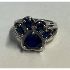 Sterling Silver Faceted Blue Spinel Dog Cat Pet Paw Ring & Necklace Pendant 6.75 Size