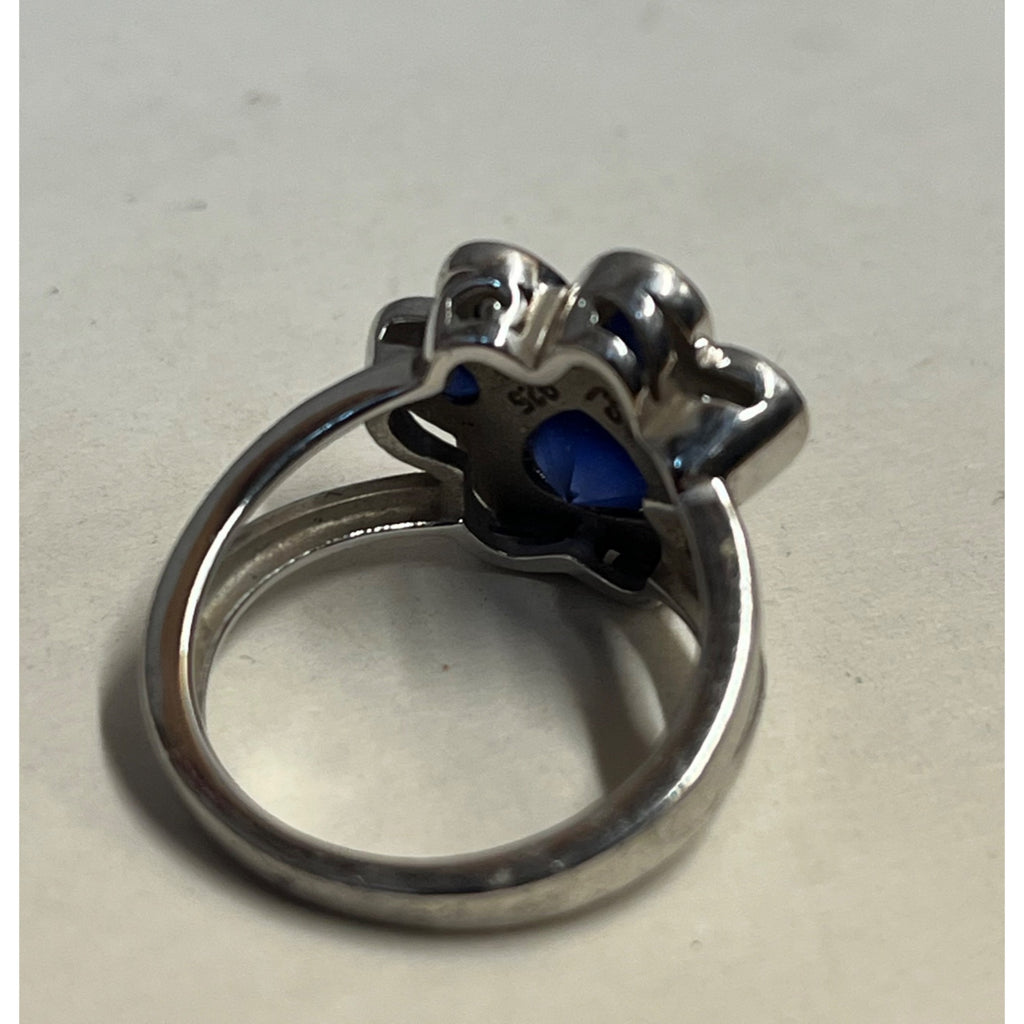 Sterling Silver Faceted Blue Spinel Dog Cat Pet Paw Ring & Necklace Pendant 6.75 Size