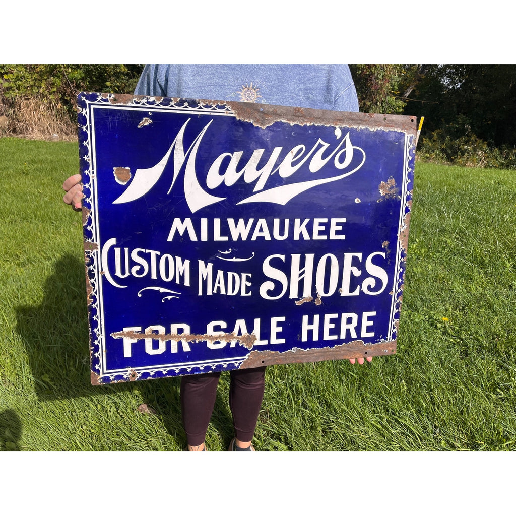 Antique Vintage 1900s Mayer's Shoes Milwaukee Wis WI Porcelain Advertising Sign