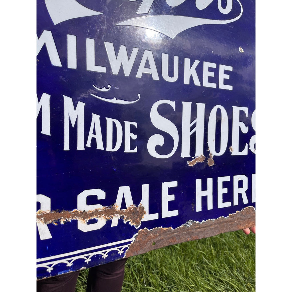 Antique Vintage 1900s Mayer's Shoes Milwaukee Wis WI Porcelain Advertising Sign