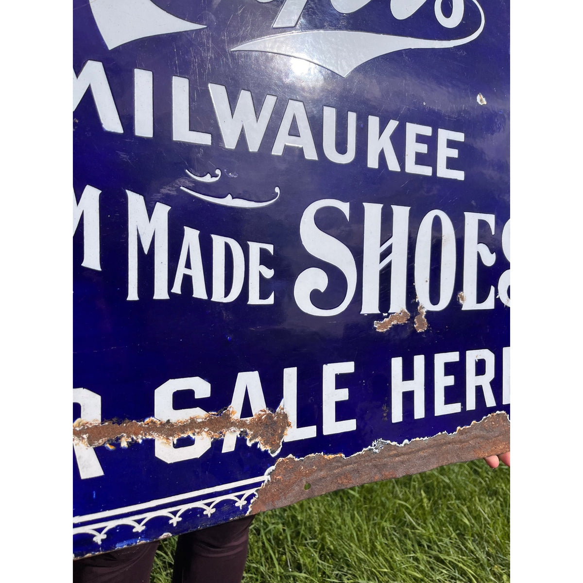 Antique Vintage 1900s Mayer's Shoes Milwaukee Wis WI Porcelain Advertising Sign