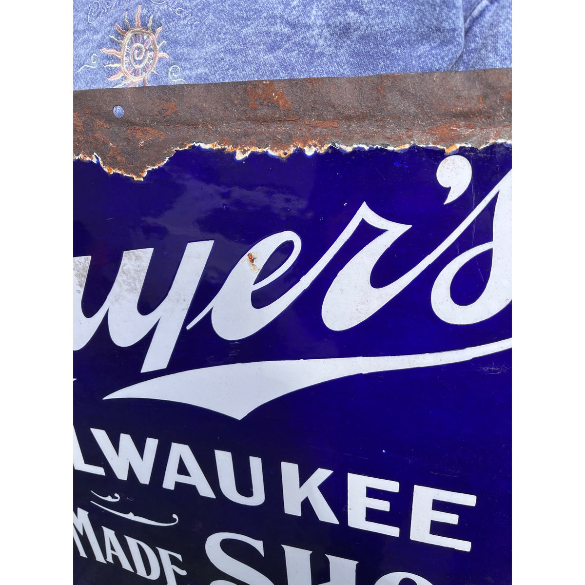 Antique Vintage 1900s Mayer's Shoes Milwaukee Wis WI Porcelain Advertising Sign
