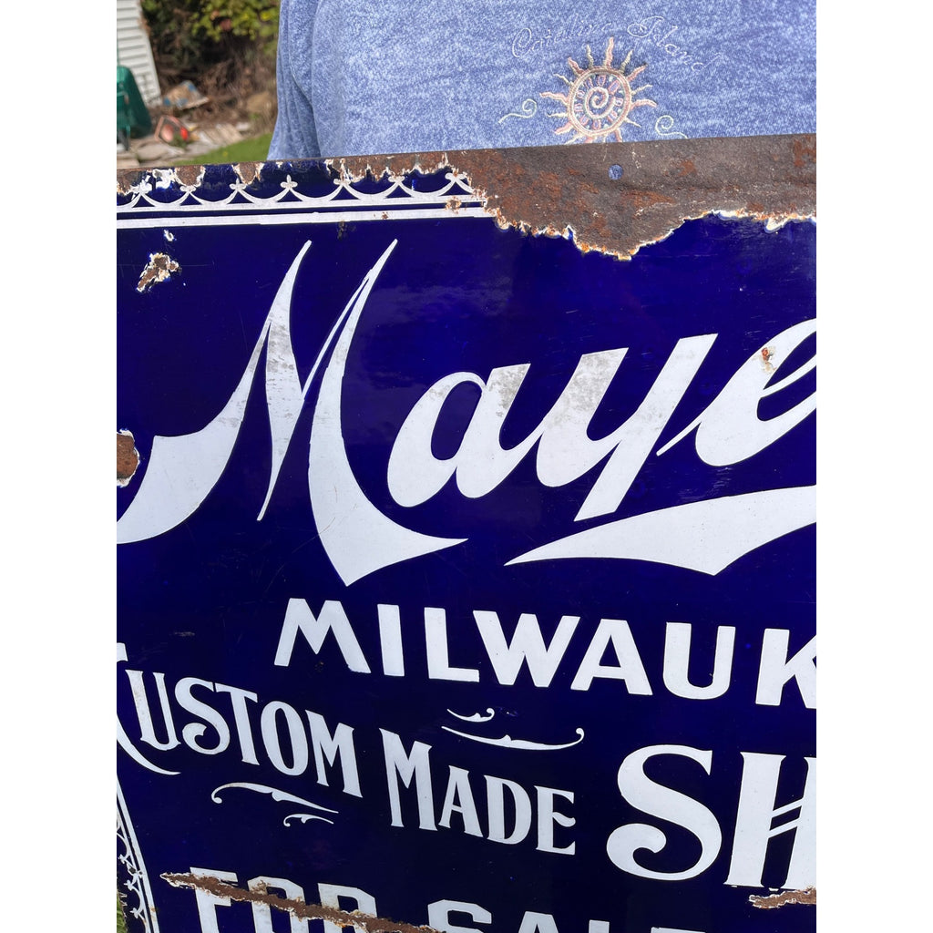 Antique Vintage 1900s Mayer's Shoes Milwaukee Wis WI Porcelain Advertising Sign